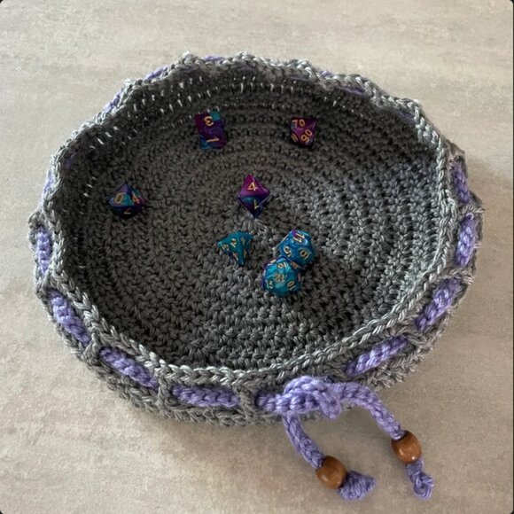 Handmade Crochet Dice Bag Pouch and Dice Tray - Large Size 9" TTRPG DND D&D - Picture 1 of 4